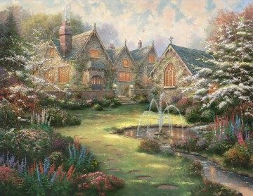 corner garden alcazar sevilla Painting - Garden Manor Thomas Kinkade scenery